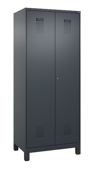C+P Schwarz-Weiß-Spind Evolo PLUS 049012-22 mit Füßen 2 Abt.400mm Drehriegel (HxBxT) 1850x800x500mm 7016/7016