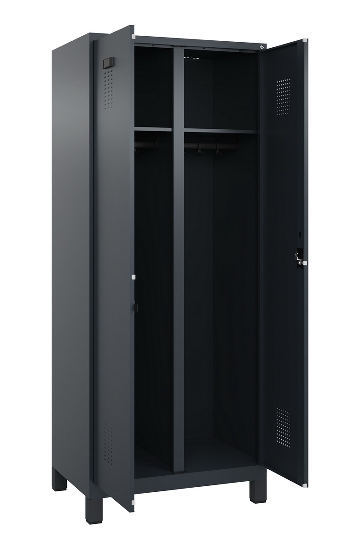 C+P Schwarz-Weiß-Spind Evolo PLUS 049012-22 mit Füßen 2 Abt.400mm Drehriegel (HxBxT) 1850x800x500mm 7016/7016