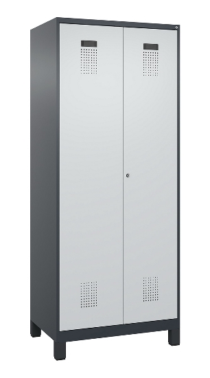 C+P Schwarz-Weiß-Spind Evolo PLUS 049012-22 mit Füßen 2 Abt.400mm Drehriegel (HxBxT) 1850x800x500mm 7016/7016