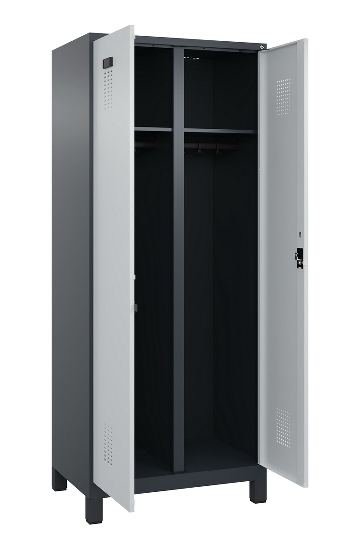 C+P Schwarz-Weiß-Spind Evolo PLUS 049012-22 mit Füßen 2 Abt.400mm Drehriegel (HxBxT) 1850x800x500mm 7016/7016