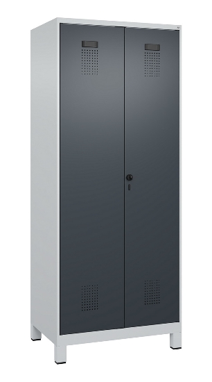 C+P Wäsche-Spind Evolo PLUS 049012-22B mit Füßen 2 Abt.je 400mm Zylinder (HxBxT) 1950x800x500mm 7035/3000