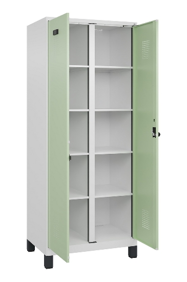C+P Wäsche-Spind Evolo PLUS 049012-22B mit Füßen 2 Abt.je 400mm Zylinder (HxBxT) 1950x800x500mm 7035/3000