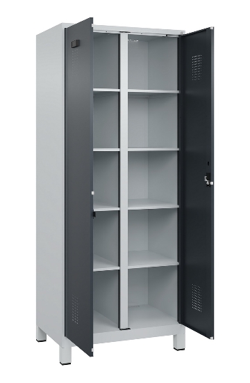 C+P Wäsche-Spind Evolo PLUS 049012-22B mit Füßen 2 Abt.je 400mm Zylinder (HxBxT) 1950x800x500mm 7035/3000