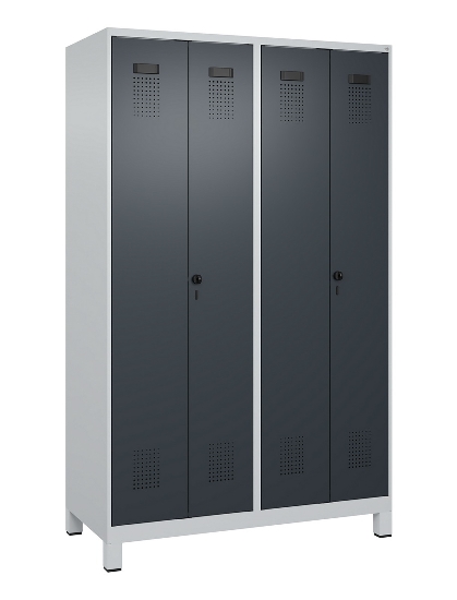 C+P Schwarz-Weiß-Spind Evolo PLUS 049012-22 mit Füßen 2 Abt.400mm Drehriegel (HxBxT) 1850x800x500mm 7016/7016