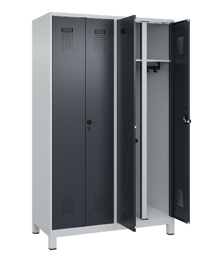 C+P Schwarz-Weiß-Spind Evolo PLUS 049012-22 mit Füßen 2 Abt.400mm Drehriegel (HxBxT) 1850x800x500mm 7016/7016