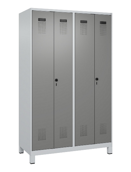 C+P Schwarz-Weiß-Spind Evolo PLUS 049012-22 mit Füßen 2 Abt.400mm Drehriegel (HxBxT) 1850x800x500mm 7016/7016