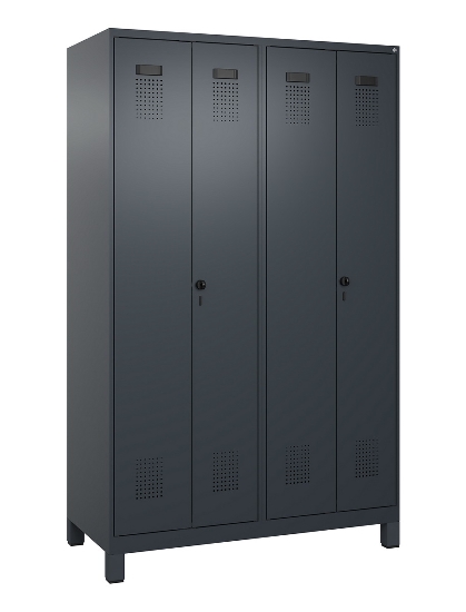 C+P Schwarz-Weiß-Spind Evolo PLUS 049012-22 mit Füßen 2 Abt.400mm Drehriegel (HxBxT) 1850x800x500mm 7016/7016