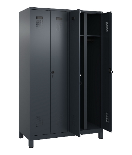 C+P Schwarz-Weiß-Spind Evolo PLUS 049012-22 mit Füßen 2 Abt.400mm Drehriegel (HxBxT) 1850x800x500mm 7016/7016