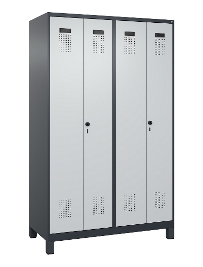 C+P Schwarz-Weiß-Spind Evolo PLUS 049012-22 mit Füßen 2 Abt.400mm Drehriegel (HxBxT) 1850x800x500mm 7016/7016