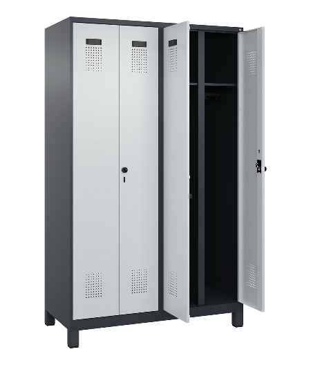 C+P Schwarz-Weiß-Spind Evolo PLUS 049012-22 mit Füßen 2 Abt.400mm Drehriegel (HxBxT) 1850x800x500mm 7016/7016