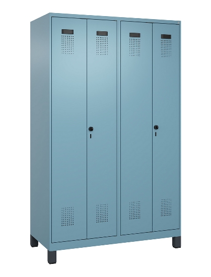 C+P Schwarz-Weiß-Spind Evolo PLUS 049012-20 mit Füßen 2 Abt.300mm Zylinder (HxBxT) 1850x600x500mm 0010/0010