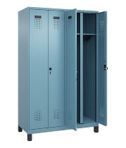 C+P Schwarz-Weiß-Spind Evolo PLUS 049012-20 mit Füßen 2 Abt.300mm Zylinder (HxBxT) 1850x600x500mm 0010/0010