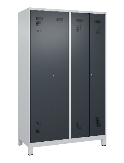 C+P Schwarz-Weiß-Spind Evolo PLUS 049012-22 mit Füßen 2 Abt.400mm Drehriegel (HxBxT) 1850x800x500mm 7016/7016