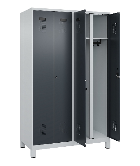 C+P Schwarz-Weiß-Spind Evolo PLUS 049012-22 mit Füßen 2 Abt.400mm Drehriegel (HxBxT) 1850x800x500mm 7016/7016