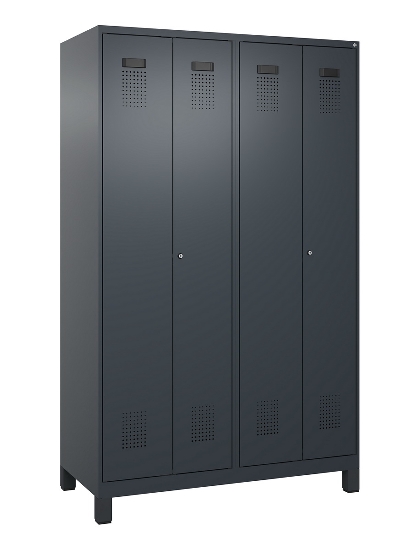 C+P Schwarz-Weiß-Spind Evolo PLUS 049012-22 mit Füßen 2 Abt.400mm Drehriegel (HxBxT) 1850x800x500mm 7016/7016