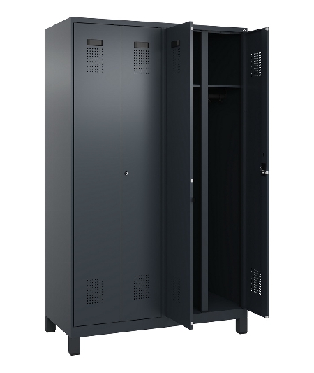 C+P Schwarz-Weiß-Spind Evolo PLUS 049012-22 mit Füßen 2 Abt.400mm Drehriegel (HxBxT) 1850x800x500mm 7016/7016