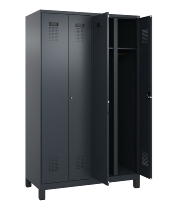 C+P Schwarz-Weiß-Spind Evolo PLUS 049012-22 mit Füßen 2 Abt.400mm Drehriegel (HxBxT) 1850x800x500mm 7016/7016