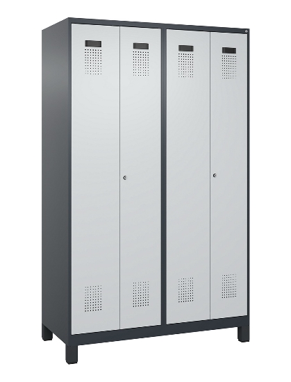 C+P Schwarz-Weiß-Spind Evolo PLUS 049012-22 mit Füßen 2 Abt.400mm Drehriegel (HxBxT) 1850x800x500mm 7016/7016