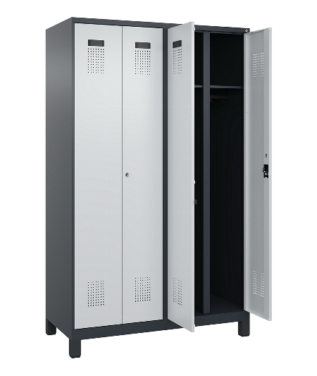 C+P Schwarz-Weiß-Spind Evolo PLUS 049012-22 mit Füßen 2 Abt.400mm Drehriegel (HxBxT) 1850x800x500mm 7016/7016