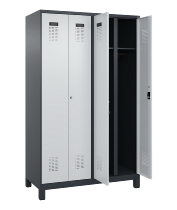C+P Schwarz-Weiß-Spind Evolo PLUS 049012-22 mit Füßen 2 Abt.400mm Drehriegel (HxBxT) 1850x800x500mm 7016/7016