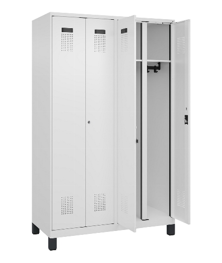 C+P Schwarz-Weiß-Spind Evolo PLUS 049012-22 mit Füßen 2 Abt.400mm Drehriegel (HxBxT) 1850x800x500mm 7016/7016