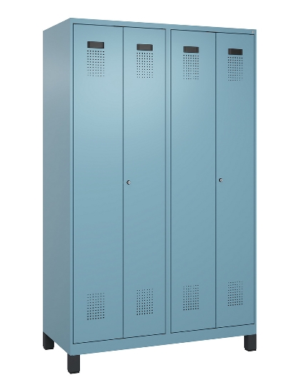 C+P Schwarz-Weiß-Spind Evolo PLUS 049012-20 mit Füßen 2 Abt.300mm Zylinder (HxBxT) 1850x600x500mm 0010/0010