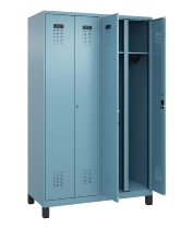 C+P Schwarz-Weiß-Spind Evolo PLUS 049012-20 mit Füßen 2 Abt.300mm Zylinder (HxBxT) 1850x600x500mm 0010/0010