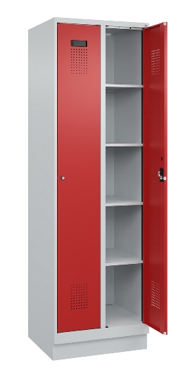 C+P Wäsche-Spind Evolo PLUS 049020-22B mit Sockel 2 Abt.je 400mm Drehriegel (HxBxT) 1950x800x500mm 7035/3000