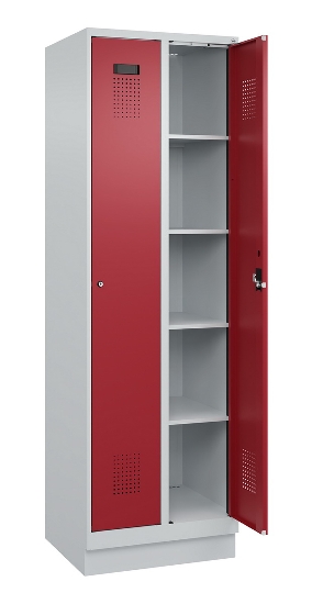 C+P Wäsche-Spind Evolo PLUS 049020-22B mit Sockel 2 Abt.je 400mm Drehriegel (HxBxT) 1950x800x500mm 7035/3000