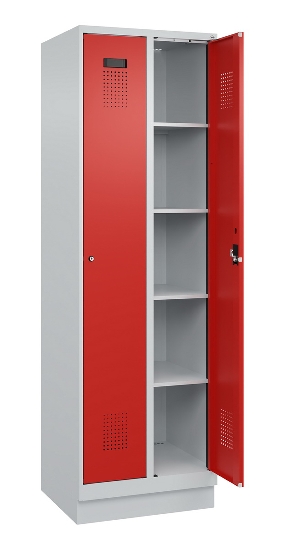 C+P Wäsche-Spind Evolo PLUS 049020-22B mit Sockel 2 Abt.je 400mm Drehriegel (HxBxT) 1950x800x500mm 7035/3000