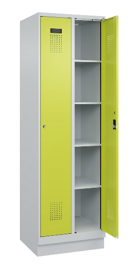 C+P Wäsche-Spind Evolo PLUS 049020-22B mit Sockel 2 Abt.je 400mm Drehriegel (HxBxT) 1950x800x500mm 7035/3000