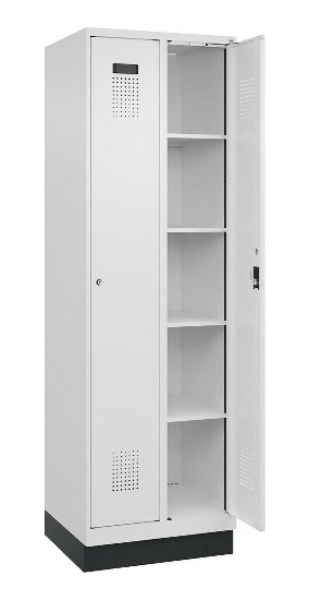 C+P Wäsche-Spind Evolo PLUS 049020-22B mit Sockel 2 Abt.je 400mm Drehriegel (HxBxT) 1950x800x500mm 7035/3000