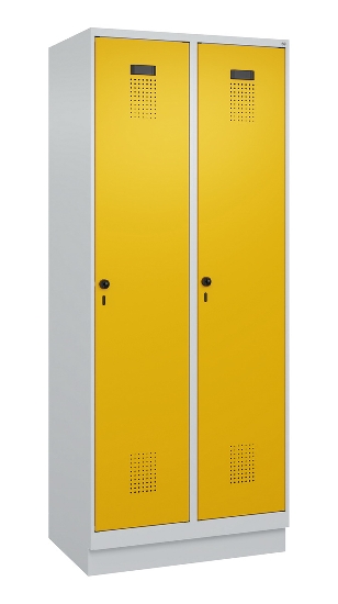 C+P Wäsche-Spind Evolo PLUS 049020-22B mit Sockel 2 Abt.je 400mm Drehriegel (HxBxT) 1950x800x500mm 7035/3000