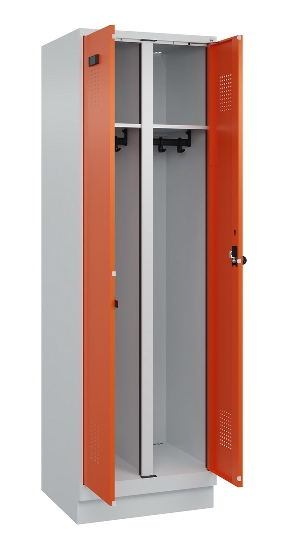 C+P Schwarz-Weiß-Spind Evolo PLUS 049022-20 mit Sockel 2 Abt.300mm Drehriegel (HxBxT) 1850x600x500mm 7016/7035