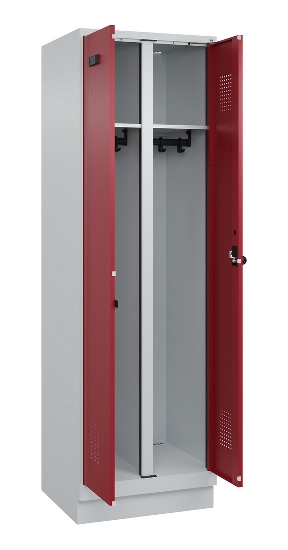 C+P Schwarz-Weiß-Spind Evolo PLUS 049022-20 mit Sockel 2 Abt.300mm Drehriegel (HxBxT) 1850x600x500mm 7016/7035