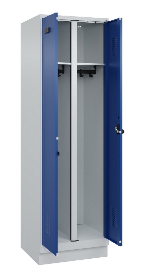 C+P Schwarz-Weiß-Spind Evolo PLUS 049022-20 mit Sockel 2 Abt.300mm Drehriegel (HxBxT) 1850x600x500mm 7016/7035