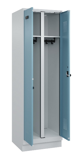 C+P Schwarz-Weiß-Spind Evolo PLUS 049022-20 mit Sockel 2 Abt.300mm Drehriegel (HxBxT) 1850x600x500mm 7016/7035