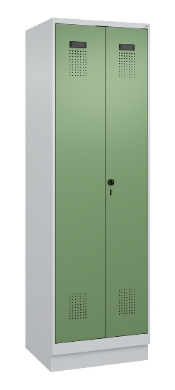 C+P Schwarz-Weiß-Spind Evolo PLUS 049022-20 mit Sockel 2 Abt.300mm Drehriegel (HxBxT) 1850x600x500mm 7016/7035