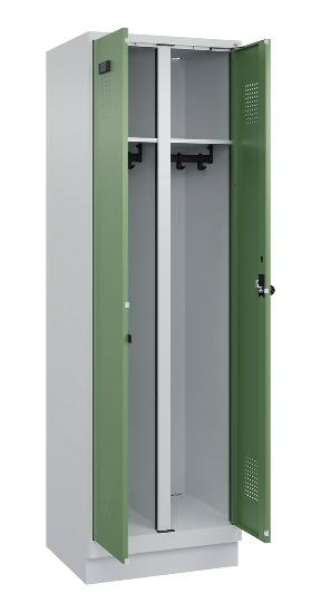 C+P Schwarz-Weiß-Spind Evolo PLUS 049022-20 mit Sockel 2 Abt.300mm Drehriegel (HxBxT) 1850x600x500mm 7016/7035