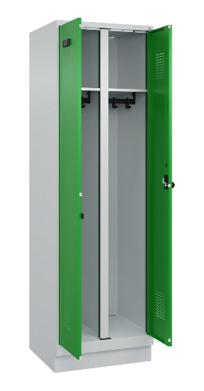 C+P Schwarz-Weiß-Spind Evolo PLUS 049022-20 mit Sockel 2 Abt.300mm Drehriegel (HxBxT) 1850x600x500mm 7016/7035