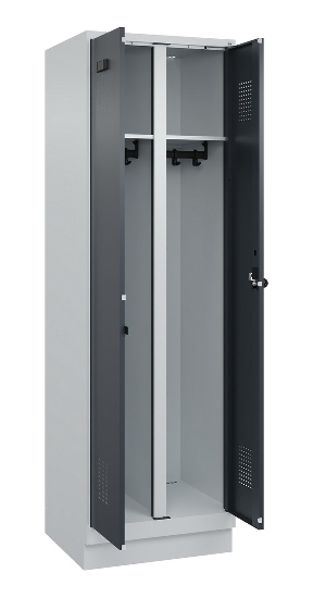 C+P Schwarz-Weiß-Spind Evolo PLUS 049022-20 mit Sockel 2 Abt.300mm Drehriegel (HxBxT) 1850x600x500mm 7016/7035