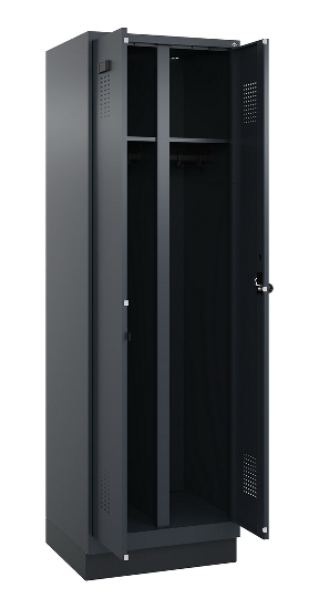 C+P Schwarz-Weiß-Spind Evolo PLUS 049022-20 mit Sockel 2 Abt.300mm Drehriegel (HxBxT) 1850x600x500mm 7016/7035