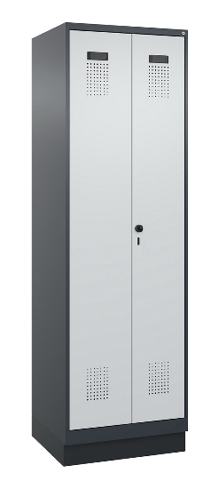 C+P Schwarz-Weiß-Spind Evolo PLUS 049022-20 mit Sockel 2 Abt.300mm Drehriegel (HxBxT) 1850x600x500mm 7016/7035