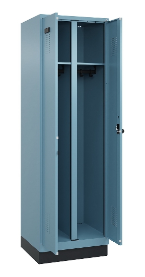 C+P Schwarz-Weiß-Spind Evolo PLUS 049012-20 mit Füßen 2 Abt.300mm Zylinder (HxBxT) 1850x600x500mm 0010/0010
