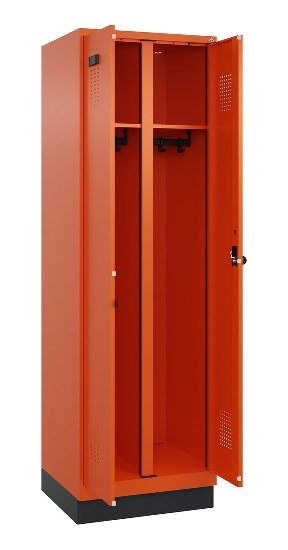 C+P Schwarz-Weiß-Spind Evolo PLUS 049012-20 mit Füßen 2 Abt.300mm Zylinder (HxBxT) 1850x600x500mm 0010/0010