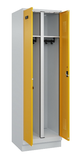 C+P Schwarz-Weiß-Spind Evolo PLUS 049022-20 mit Sockel 2 Abt.300mm Drehriegel (HxBxT) 1850x600x500mm 7016/7035