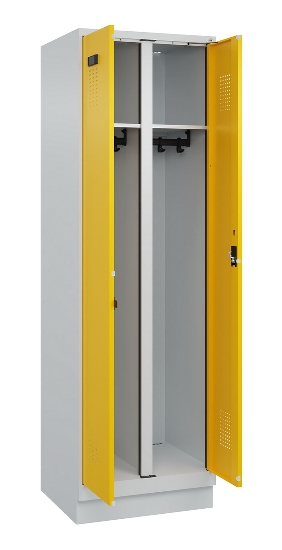 C+P Schwarz-Weiß-Spind Evolo PLUS 049022-20 mit Sockel 2 Abt.300mm Drehriegel (HxBxT) 1850x600x500mm 7016/7035