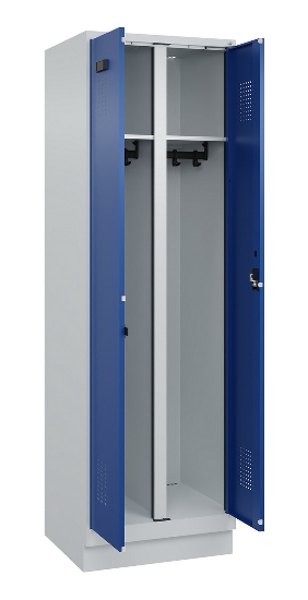 C+P Schwarz-Weiß-Spind Evolo PLUS 049022-20 mit Sockel 2 Abt.300mm Drehriegel (HxBxT) 1850x600x500mm 7016/7035