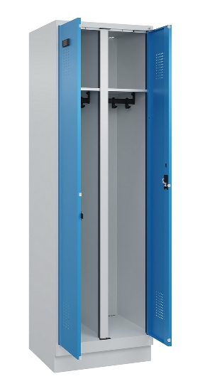 C+P Schwarz-Weiß-Spind Evolo PLUS 049022-20 mit Sockel 2 Abt.300mm Drehriegel (HxBxT) 1850x600x500mm 7016/7035