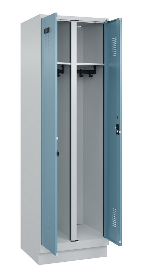 C+P Schwarz-Weiß-Spind Evolo PLUS 049022-20 mit Sockel 2 Abt.300mm Drehriegel (HxBxT) 1850x600x500mm 7016/7035